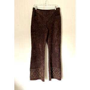 Newport News Pants Trousers Womens 12 Brown Leather Studded High Rise Bootcut.